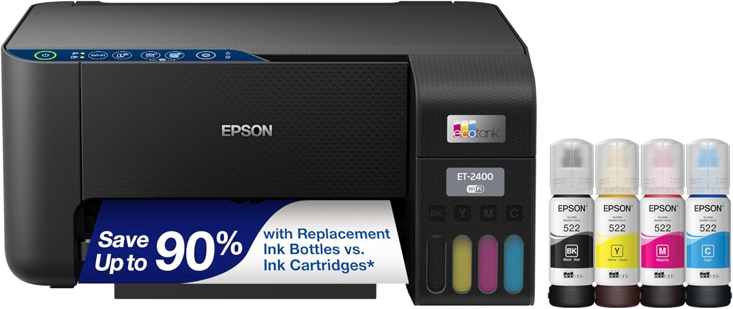 Epson EcoTank ET-2400 Wireless Color All-in-One Cartridge-Free Supertank Printer with Scan and Copy